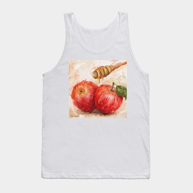 Loose and Artistic Painting of 2 Red Apples with a Honey Dipper Tank Top by ibadishi